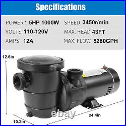 115V 1 1/2HP In/Aboveground Swimming Pool Pump Motor 88GPM 46FT Hmax 1.5in NPT