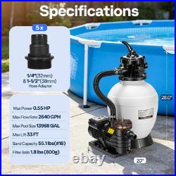 12/13in Sand Filter Pump In/Above Ground Pool System 7-Way with Timer 2087/2640GPH