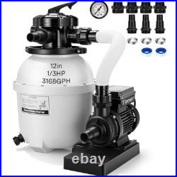 12'' Sand Filter Pump 3168GPH 0.4HP Above Ground Pool Filter System 6-Way Timer