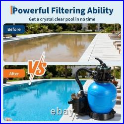 13 Sand Filter Pump System 3/4HP 3435 GPH for Above Ground Pools 7-Ways Valve