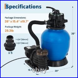 13 Sand Filter Pump System 3/4HP 3435 GPH for Above Ground Pools 7-Ways Valve