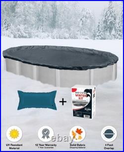 15'x30' Oval Above Ground Winter Pool Cover + 4x8 Air Pillow + Winterizing Kit