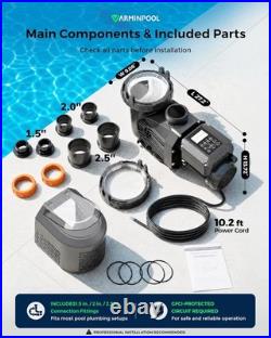 1.8HP High-Flo Variable Speed Swimming Pool Pump Inground 230V 1.5 / 2 Fitting