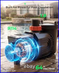 1.8HP High-Flo Variable Speed Swimming Pool Pump Inground 230V 1.5 / 2 Fitting