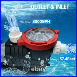 2.0 HP Pool Pump, 8000 GPH above Ground, 115V/230V Dual Voltage, Swimming with S 2.0 HP Pool Pump, 8000 GPH above Ground, 115V/230V Dual Voltage, Swimming with S