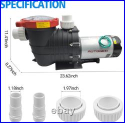 2.0 HP Pool Pump, 8000 GPH above Ground, 115V/230V Dual Voltage, Swimming with S 2.0 HP Pool Pump, 8000 GPH above Ground, 115V/230V Dual Voltage, Swimming with S