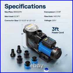 2.5HP Self Primming Swimming Pool Pump 8880 GPH withTimer for in/Above Ground Pool 2.5HP Self Primming Swimming Pool Pump 8880 GPH withTimer for in/Above Ground Pool