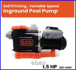 BLACK+DECKER Variable Speed Pool Pump Inground with Filter Basket, 1.5 HP