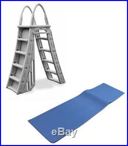Confer Heavy-Duty A-Frame Above-Ground Pool Ladder + Hydro Tools Protective Mat