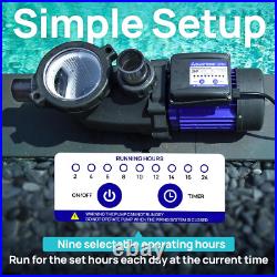 In/Above Ground Pool Pump, 3 HP with Timer, 115V 9417GPH Filter Basket Self 2183
