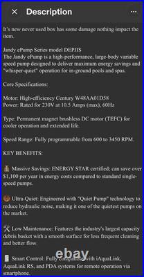 JANDY EPUMP VARIBL SPD Model#JEPDIS NEVER USED ITEM#W48AA01D58 TESTED WORKD