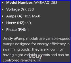 JANDY EPUMP VARIBL SPD Model#JEPDIS NEVER USED ITEM#W48AA01D58 TESTED WORKD