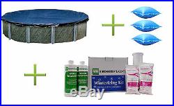 Swimline 24 Ft Round Pool Cover, Three 4'x4' Air Pillows and Winterizing Kit