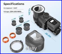 VARPOOLFAYE 1.8HP Variable Speed Swimming Pool Pump 2Yr Warranty