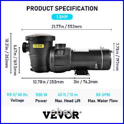 VEVOR Swimming Pool Pump 1.5 HP 88 GPM with Strainer Filter Pump In/Above Ground