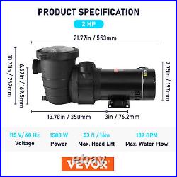VEVOR Swimming Pool Pump 2 HP Filter Pump 90 GPM withStrainer Above Ground