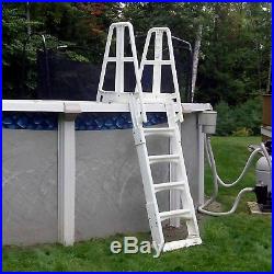 Vinyl Works A Frame Ladder with Barrier for Swimming Pools 48 to 56 Tall, White